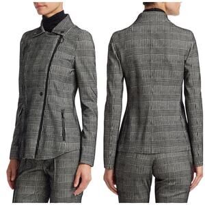 Akris Punto Glen Check Asymmetrical Black White Zip Jacket Size 6